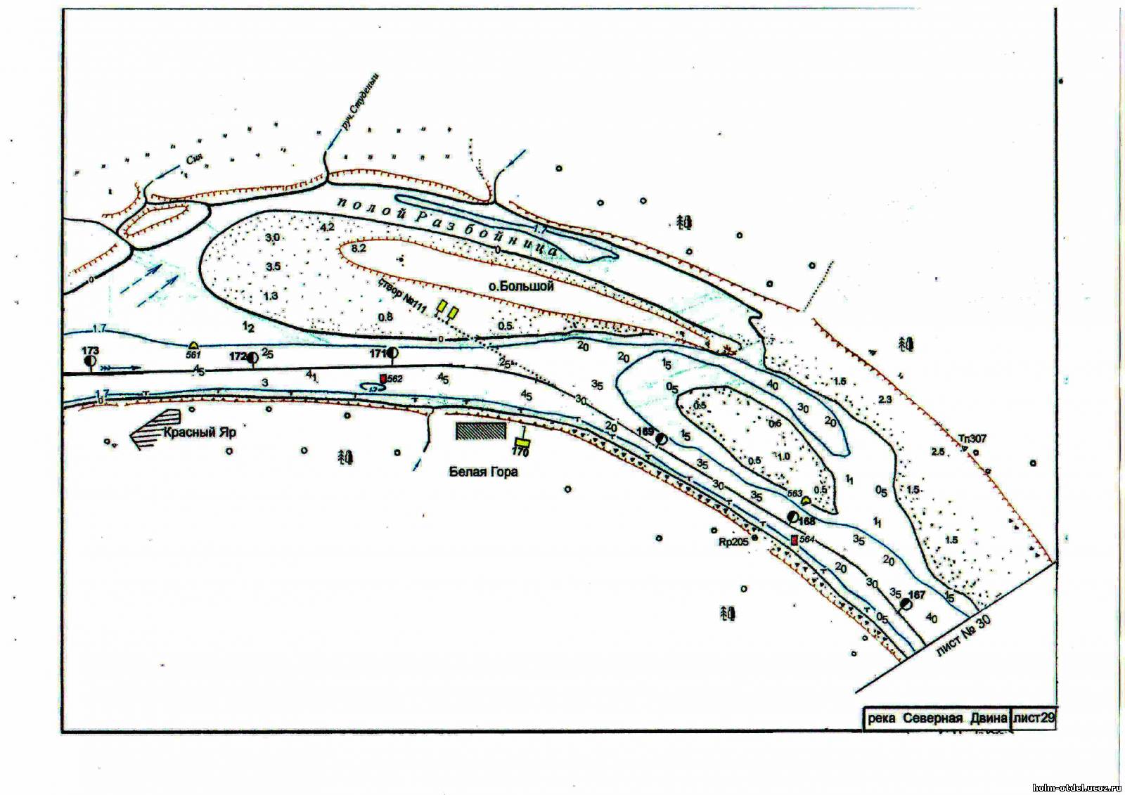 Карта глубин северной двины