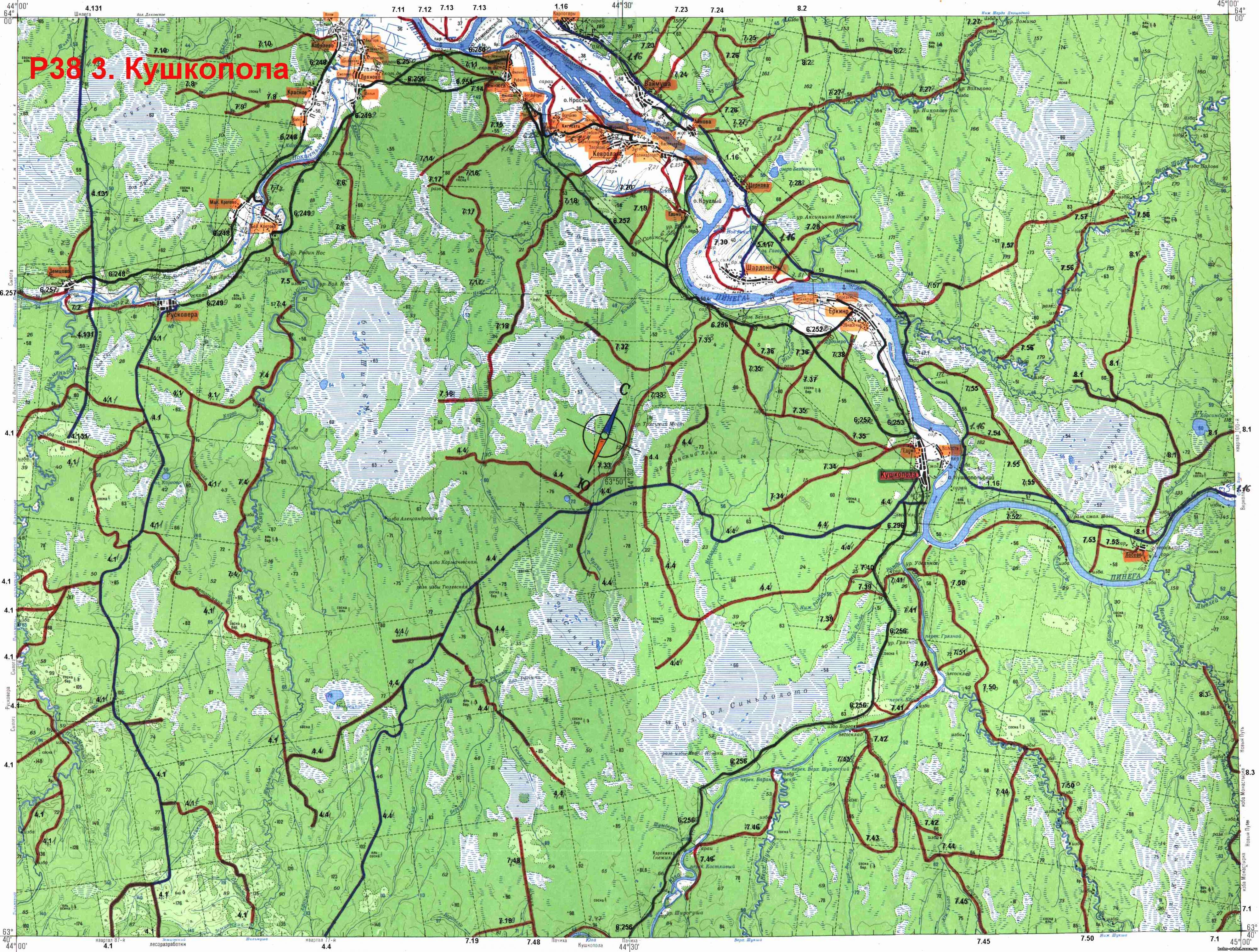 Карта реки пинеги
